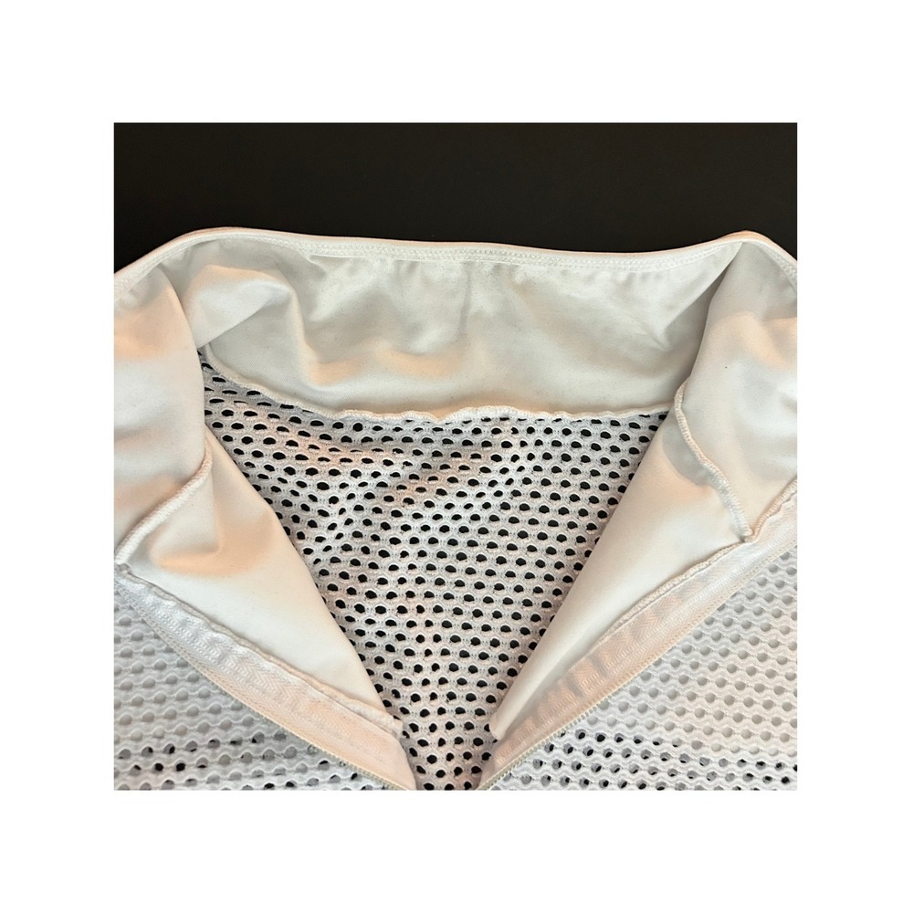 White Mesh Short Sleeve Full Zip Mock Neck High Low Top Size P (1226) - Picture 9 of 11